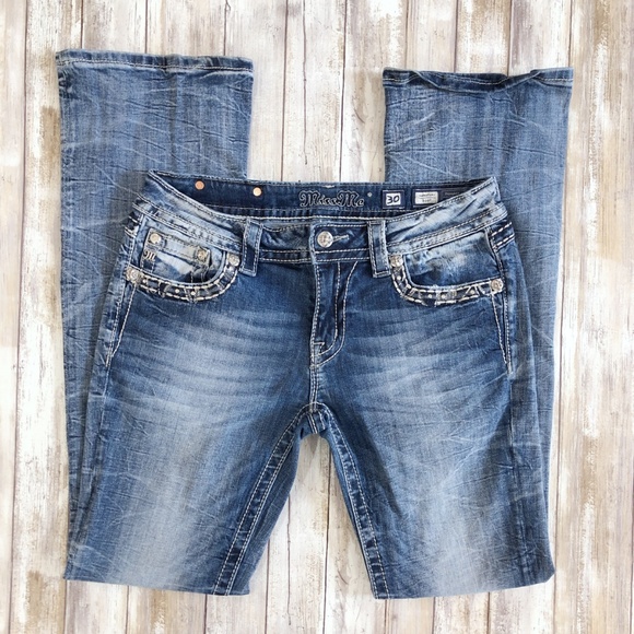 Miss Me Light Blue Boot Cut Jeans with Rhinestone Accents - Picture 3 of 6